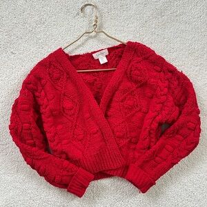 Jessica Simpson romantic Cottagecore Red Cable Knit Cardigan size M